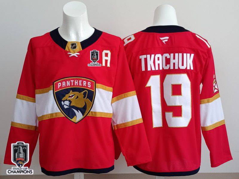 Men 2025 Florida Panthers 19 Tkachuk Red Fanatics Home Premium NHL Jersey style 2